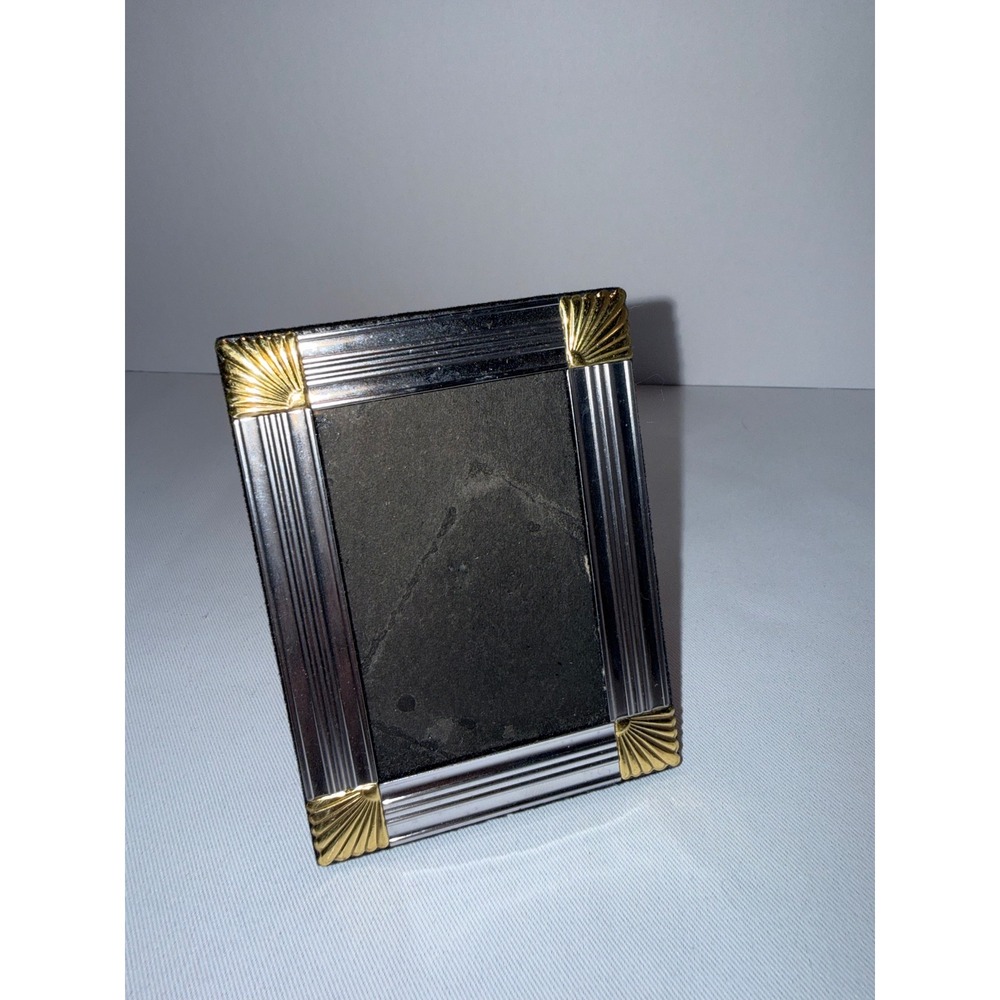 Vintage Art Deco Mixed Metal Silverâ and Gold Fan Corner Picture Frame 3x4